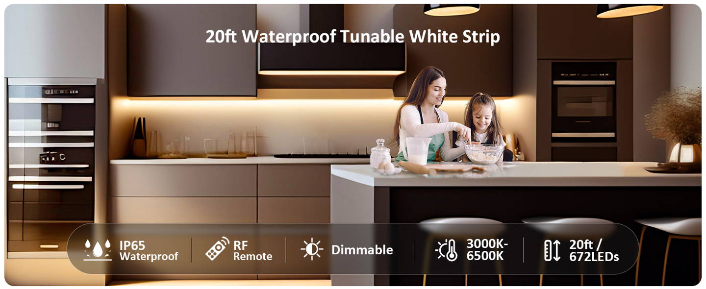 Novostella 20ft Waterproof Tunable White LED Strip Light